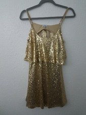 Tobi S/P Gold Sequin Dress Spaghetti strap Cut Out Back Lined