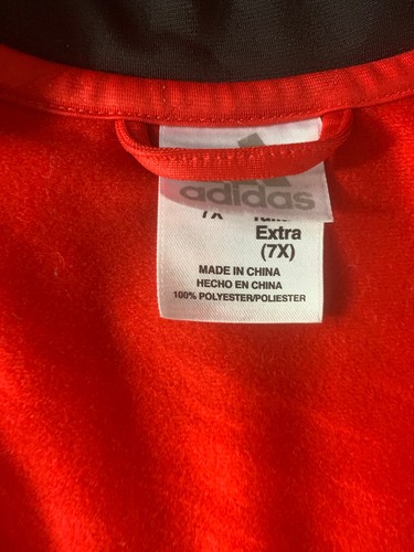 Boys Adidas Zip Up Red jacket 7XTall Black Sleeves W 3 Red Stripes - Picture 6 of 11