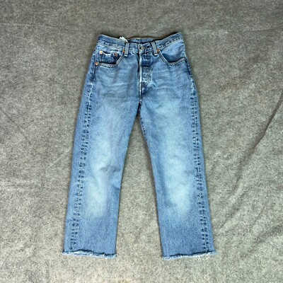 Levis 501 Womens Jeans 24 Blue Denim Pant Straight Capri Raw Hem Grunge Classic