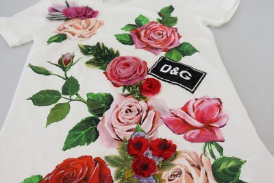 DOLCE & GABBANA Top White Rose DGLogo Printed Short Sleeves