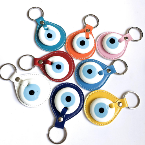 Lucky Leather Evil Eye Keychain White Evil Eye Bead Handmade Evil Eye Key Ring - Bild 2 von 18