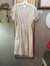 1980s Soft Cotton White Dress Black Polka Dots Full Skirt