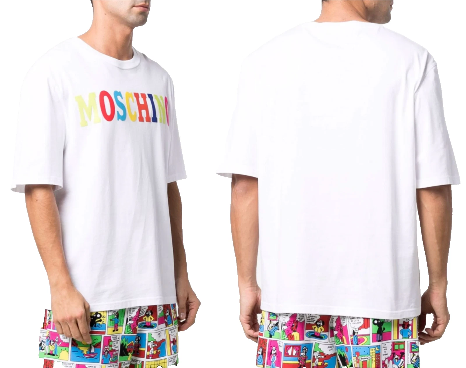 Moschino Couture T-Shirt Oversize Multi Color Logo Printed Tee Shirt Unisex M