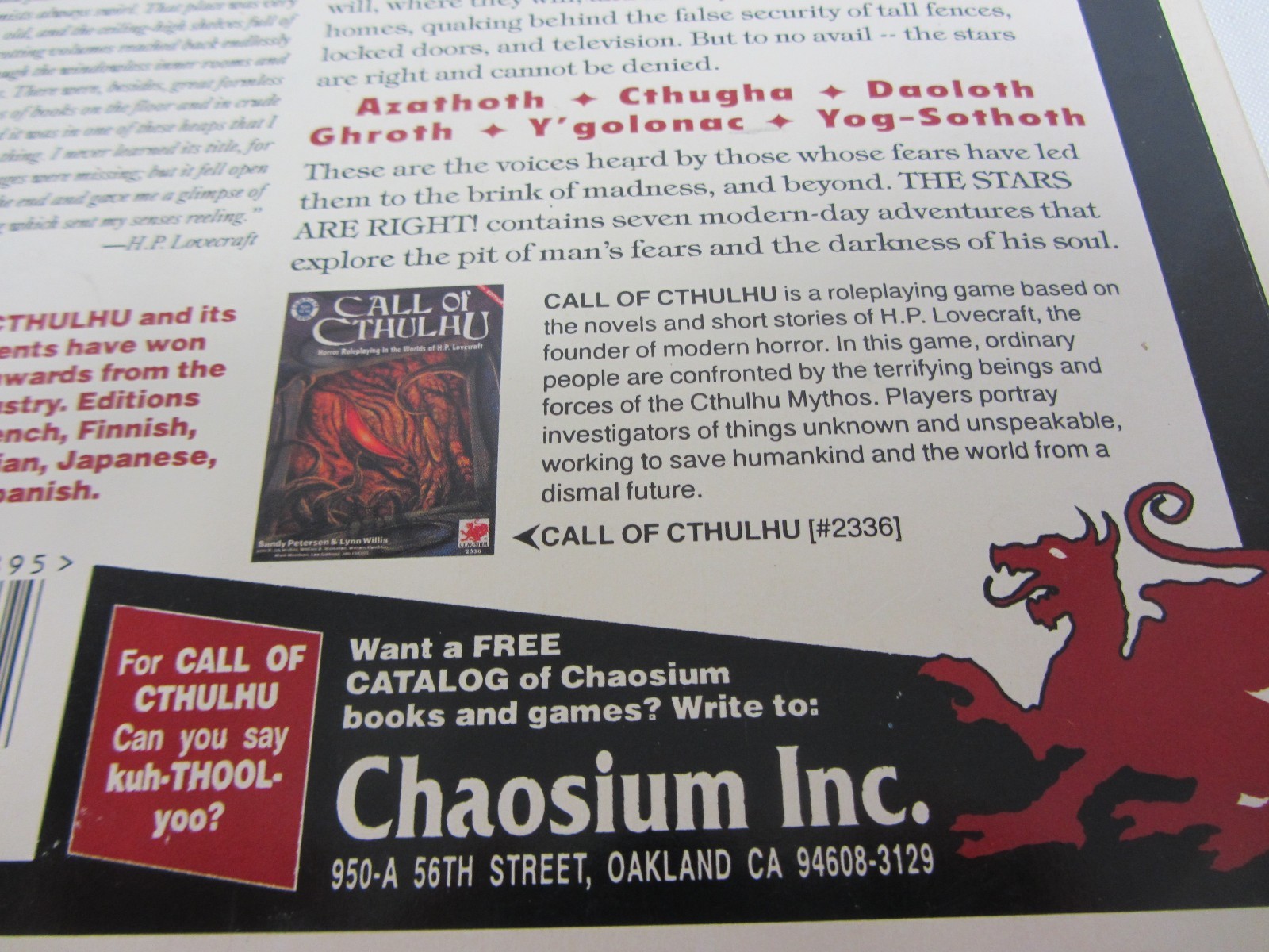 The Stars are Right! ~ Call of Cthulhu 1990's ~ Chaosium ~ 1992