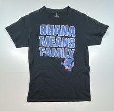 Disney Parks Stitch Ohana Means Family T Shirt Adult Size Small Black Blue