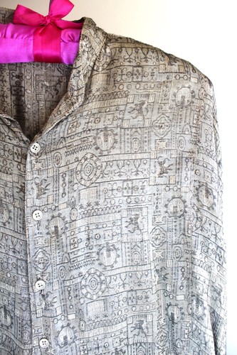 Mens M L Hammer Time Cosi Ruomo Shirt Shiny Gold Damask Button Up Vintage 80s - Picture 6 of 9