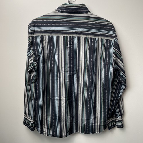 David Smith Shirt Mens Large Navy Blue Grey Striped Long Sleeve Button Up Casual - Picture 3 of 9