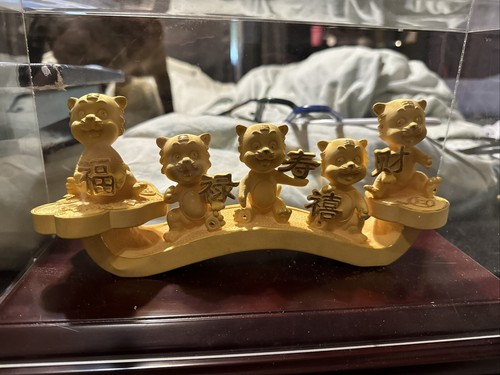 24K Yellow Gold Foil Feng Shui Tiger figurine with Good Luck 'Fu' & Yuanbao