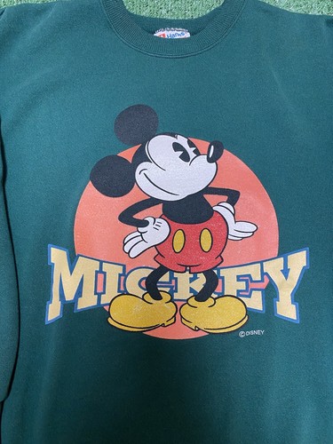 Vintage Mickey Mouse Sweatshirt Herren Gr. Large Grün Pullover Disney Pulli - Bild 2 von 9