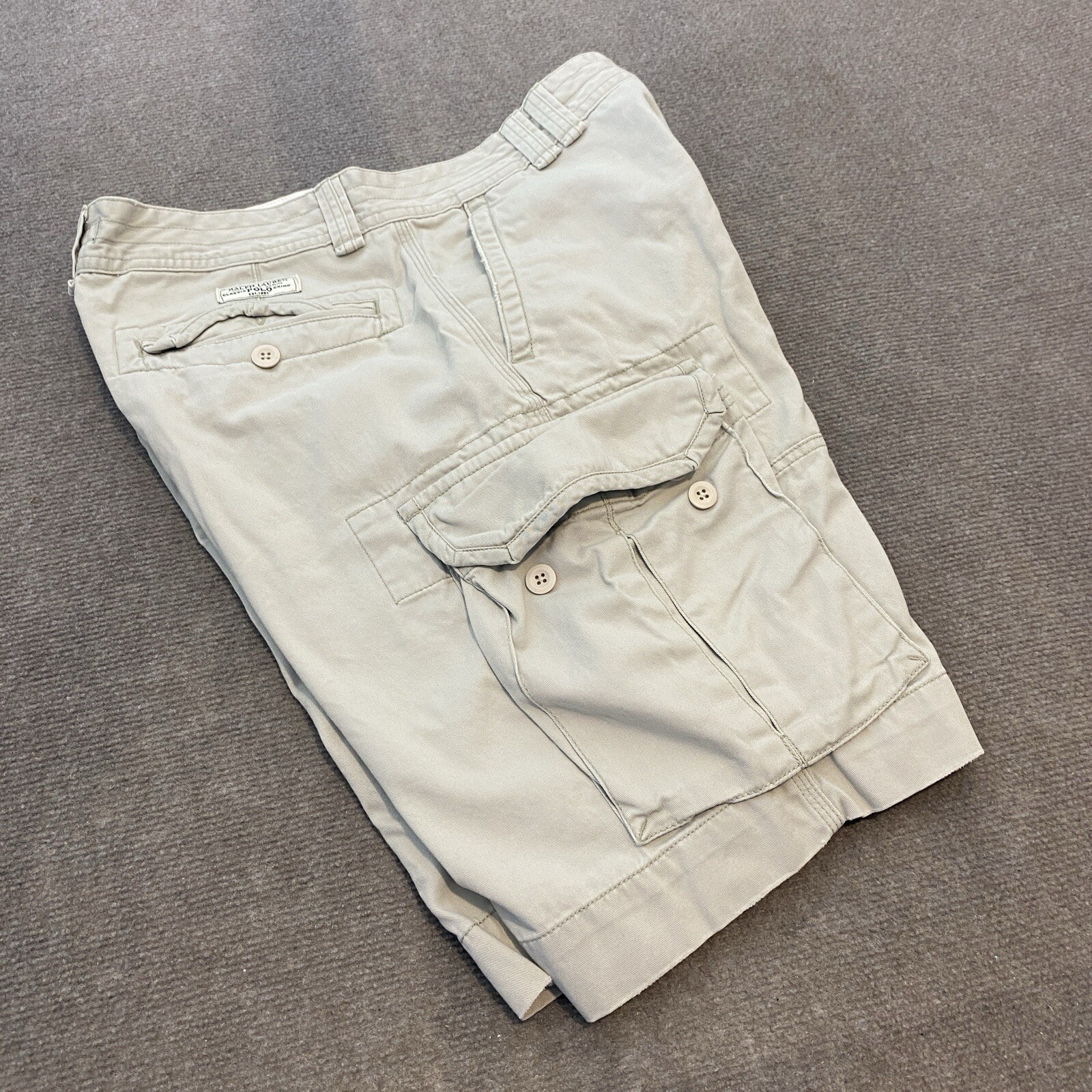 vtg Polo Ralph Lauren Y2K Cargo Shorts Mens 33 Utility Beige 90's Baggy Grunge