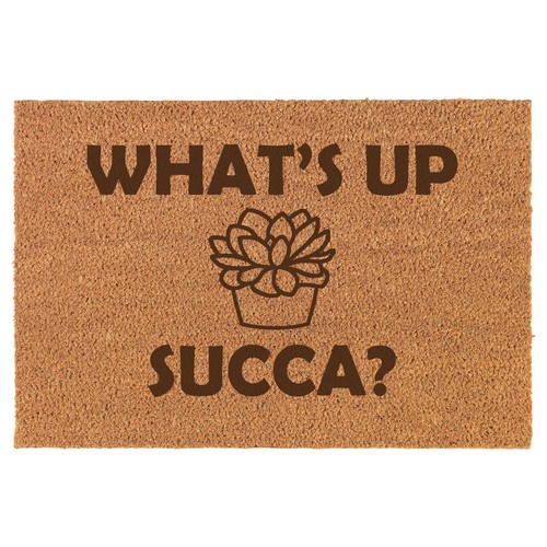 Coir Door Mat Entry Doormat What's Up Succa Funny Cactus Succulent | eBay