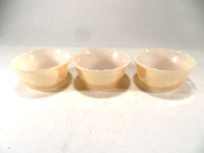 Fire King Set of 3 Small Sherbet Custard Bowls Scalloped Edge Lustrous Peach