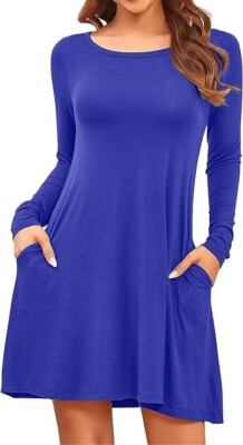 chinese dress ladies VISHOP Women's Casual Long Sleeve T-Shirt Dress Knee Length Loose Dresses  Flowy Swing Dress with Pockets Wine S at Amazon Women's Clothing store