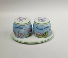 Babys First Ceramic Keepsake Jar And Tray Tooth Curl Blue Butterfly Bee Flowers