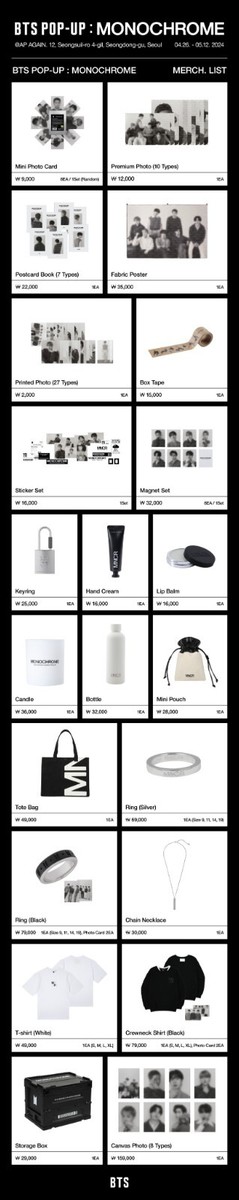BTS POP-UP : MONOCHROME OFFICIAL MERCH LIST PHOTO PREMIUM BTS POP-UP : MONOCHROME OFFICIAL MERCH LIST PHOTO PREMIUM
