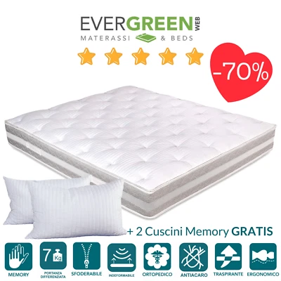 Materasso Matrimoniale con Topper Memory Foam Sfoderabile alto 25 Evergreenweb
