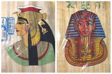 2 Collectible Hand Painted Egyptian Art on Authentic Papyrus Paper 17" x 13"