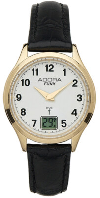 Adora Funk Damenuhr Ø 29mm Armbanduhr Analog 5 BAR schwarzes Lederband