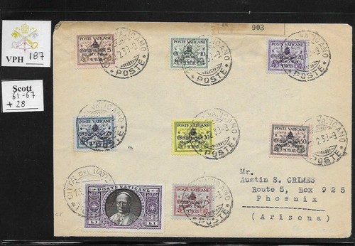 VPH_187. VATICAN. Cover to USA w. 1939 INTERREGNUM +MEDALLION. Scott 61-67+28