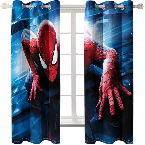 Kids Boys Marvel Spiderman Thick Blackout Window Curtain Thermal Ring Top Eyelet - Picture 9 of 61