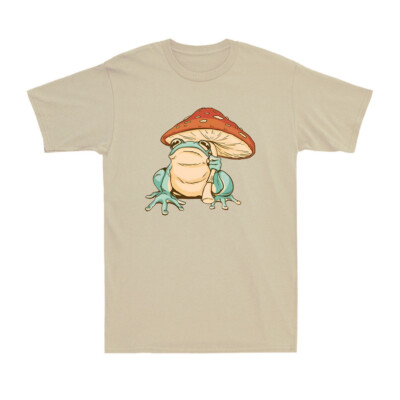 #ad A Frog Using a Toadstool As An Umbrella Funny Animals Ecology Men#x27;s T Shirt $16.99