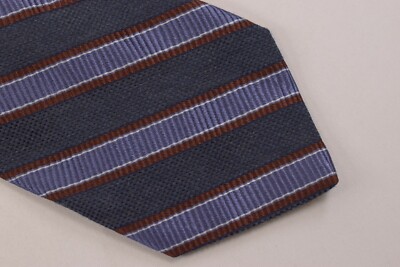 Altea Neck Tie NWT Navy, Blue, Brown and White Striped Cotton Blend