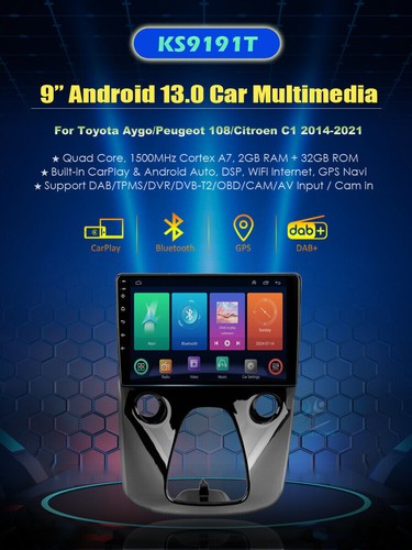 Unidad principal CarPlay navegación por satélite Bluetooth Android 13 GPS para Peugeot 108 2014-2021+cámara - Imagen 3 de 21