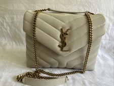 Saint Laurent Loulou Bronze Hardware Shoulder Bag Small Quilted White Leather
