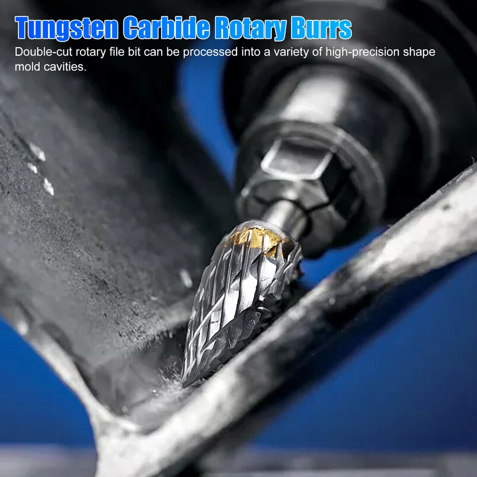 1/4'' Double Cut Tungsten Steel Carbide Rotary Burr Die Grinder Shank Bit Kits - Image 4 of 4