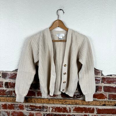 Vintage ID Essentials Sweater Size Small Tan Cotton Textured Button Up Cardigan