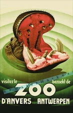 Antwerpen Belgium Anvers Zoo Hippo Vintage Poster Print Retro Style Art Decor