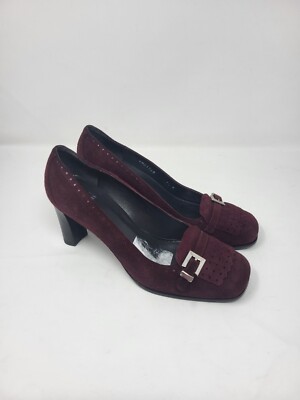 Stuart Weitzman Burgundy Kilton Suede Buckle High Heel Shoes Women Size 7.5