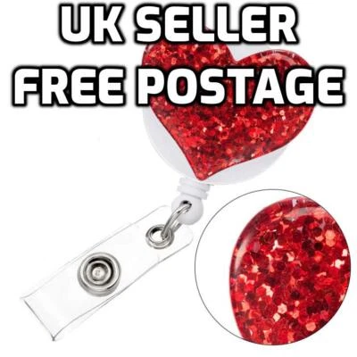 Heart ID Card Pass Holder Badge Reel Love Retractable Zinger Nurse Clip Cord