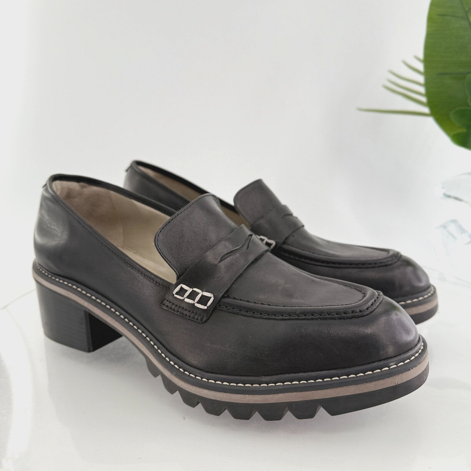 SAOLA Mocassini donna Bernardo Selma tacco a blocco in pelle nera slip on taglia 11 suola a strappo