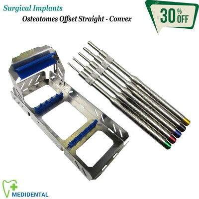 5er Set chirurgische Implantate Osteotome - gerade - konvex - Griff & gratis Kassette