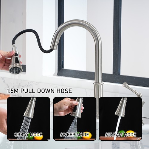 Pulverizador extraíble para grifo de cocina Clihome de 8 pulgadas y 3 agujeros con dispensador de jabón - Imagen 14 de 22