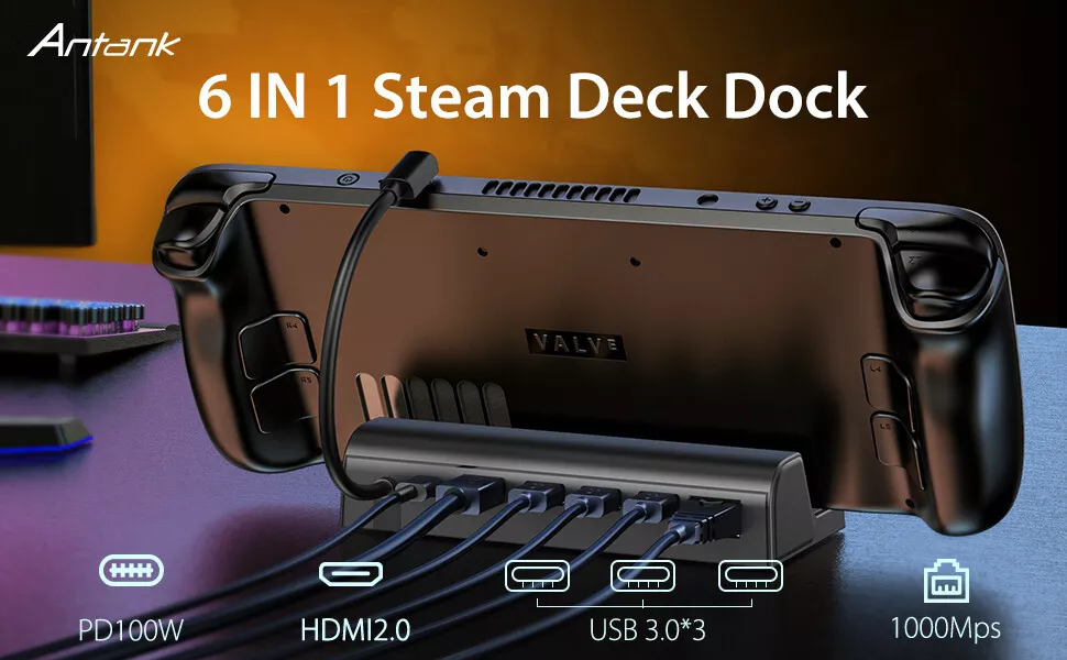 Steam Deck Dock Compatible with Steam Deck, 6-in-1 Steam Deck Dock