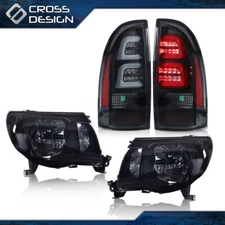 Smoke/Black Headlights & 3D LED Tube Bar Tail Lights Fit For 05-11 Toyota Tacoma