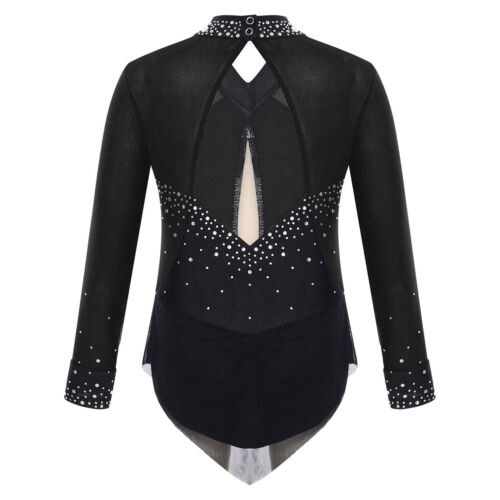 DE Turnanzug Gymnastikanzug Mädchen Langarm Trikot mit Strass Ballett Dancewear - Bild 49 von 59