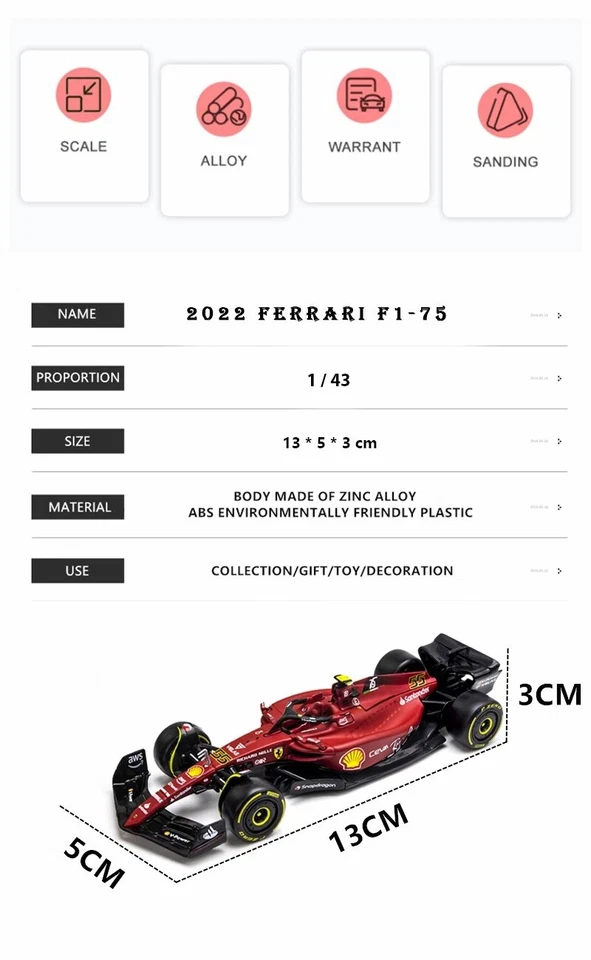 Bburago 1:43 2022 F1 Scuderia Ferrari F1-75 Charles Leclerc #16 Modellino - Immagine 2 di 4