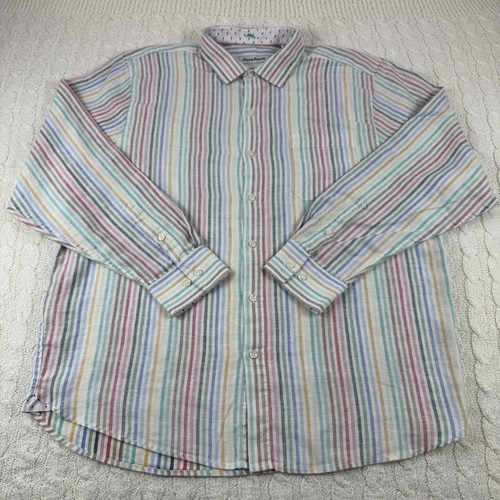 Tommy Bahama Linen Blend Shirt Men’s XL Striped Multicolor Button Up Flip Cuffs - Picture 7 of 16