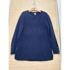 Talbots Womens Navy Blue Textured Honeycomb Knit Pullover Sweater Size L 4316