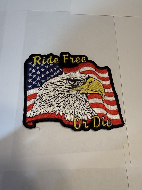 Large Ride Free or Die with American Bald Eagle & Wavy USA FLAG PATCH