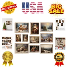 Christmas Wall Art Prints Set of 10, Winter Christmas Picture Wall Decor Sant...