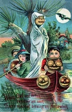 Halloween, When Owl & Witch Vintage Reproduction Postcard