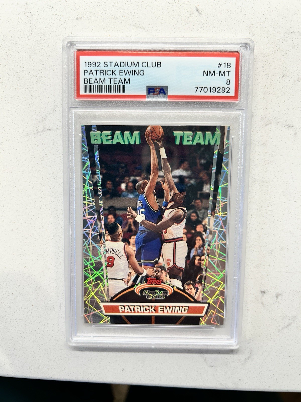 1992-93 Topps Stadium Club Patrick Ewing #18 Beam Team PSA 8 Knicks 🔥🏀🔥
