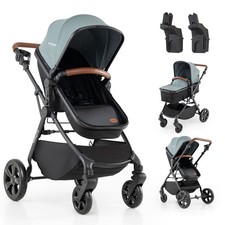 2-in-1 Convertible Baby Stroller w/Car Seat Adapters Reversible Seat Cup Holder