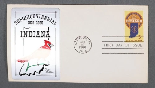 MayfairStamps US FDC 1966 Indiana Statehood Anniversary Metallic Sarzin First Da