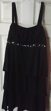 Avenue Little Black Ruffle Midi Dress Beaded Accent Waist Side Zip 18/20 NWT