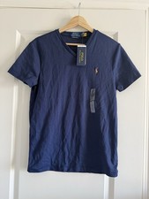 NWT Polo Ralph Lauren Men's Navy Blue V-Neck Cotton Red Pony T-Shirt Size eS